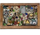 Junk Drawer Lot Estate Coins Jewelry Rings Zippo Army Marbles Brooch Pin Buttons
