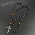 Lava Stone Tiger Eye Black Onyx Black Hematite Cross Rosary Necklace Men Gift