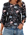Ofeefan Women s Blouses 3 4 Sleeve Boho Tops Summer Fall Black Floral Xxl