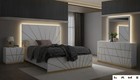 New 4pc Modern Italian Led Queen King Gloss White Gold Bedroom Set Bed d m n