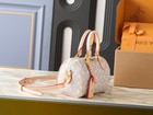Light Pink Coated Canvas Mini Boston Baggold Lock With Detachable Shoulder Strap