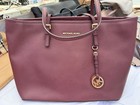 Michael Kors Jet Set Tote Burgundy Zip Top Saffiano Medium Bag Leather  298