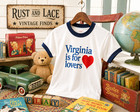 Vtg 70s Virginia Is For Lovers Blue Ringer T-shirt Deadstock Hanco Kids 10-12 Lg