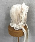 Antique Baby Doll Bonnet Cotton White Lacy And Embroidered Victorian Original 