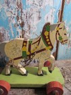 Antique Folk Art Handmade Hand Painted Wooden Pull Along Toy Horse 1930s Era