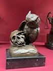 Bronze Skull Sculpture Owl Statue Mori Deco Gothic Art Bird J b Marble Wisdom
