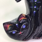 Black Handpainted Lacquer Wood Cat Figure Floral Bottom Up Folk Art Read