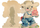 Vintage Hallmark Birthday Greeting Card Flocked Teddy Bear Cake C1950s
