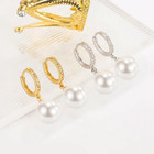 Silver  Gold Plated Pearl Dangle Dropp Hoop Earrings For Women Fashion Jewelry