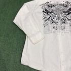 Vintage Point Zero White Stripe Black Graphic Grunge Skate Button Down Shirt Y2k