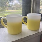 Vintage Mid Century Modern Ombr   Yellow Milk Glass Tea Coffee Cup Mug X2
