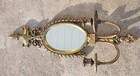Vintage Brass 2 Candle Holder Candelabra Wall Sconce  Oval Beveled Mirror Torch