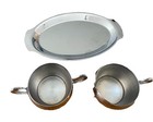 Vintage Creamer And Sugar Bowl Set With Tray Made In Italy Chrome Plate