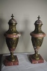 Antique Pair Of 1870 Brass And Marble Urns
