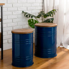 Table End Storage Side Farmhouse Rustic Accent Wood Metal Blue Coffee Stand Bin