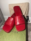 Gucci Red Rubber Block Heel Slide Sandals With An Embossed Logo - Size 37
