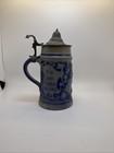 Vtg German Bowling Stien 5l - Lidded Cobalt Blue Glaze Beer Stien