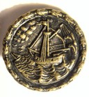 1800s Antique Victorian 36 Mm Metal Sail Boat Picture Button Collector 54770