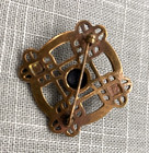 Mixed Metal Celtic Cross Brooch With Green  Orange   Black Enamel Accents