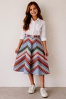 Girls Vintage Skirt Chevron Midi Belt Loops  Zip Size 7 8 Retro 80 s Hippie Boho