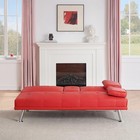 Convertible Red Sofa Bed Futon Tuffed Faux Leather 2 Hidden Cup Holders Pillows
