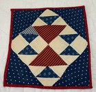Vintage Antique Patchwork Quilt Table Topper  Four Patch W  Triangles  Navy  Red