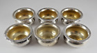 Set Of Six Salt Cellars Sterling Silver Watson Beaded Rim Dips Antique Gold Wash