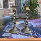 Antique Victorian Pair Of Brass Candle Stick Holder Nice Patina 13cm Tall Spiral