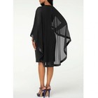 Women   s Black Midi Dress Elegant Sheer Cape Sleeve Cocktail Party Evening Size L