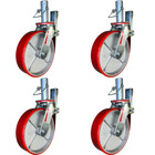4 Pcs Scaffold Caster 6  8  Black   Red Wheels  stem Size   1-3 8 X 4   With Pin