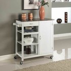 White Wooden Kitchen Cart Rolling Storage Island Trolley Utility Faux Marble Top