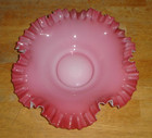 Antique Victorian Pink Cranberry Glass Ruffled Brides Basket Bowl Hand Blown 10 