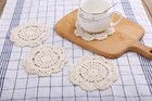 Round Cotton Crochet Doilies 4 Inch Beige Set Of 4 Handmade Coasters