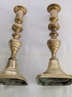 Antique Pair Of 19th C  Brass Push Up Candlesticks 9  Tall- Great Form 