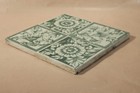 Antique Pottery 6 Inch Tile Victorian Floral Quarter Sections Aqua Blue Green
