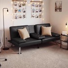 Black Faux Leather Futon Sofa Bed  Loveseat With Adjustable Backrest