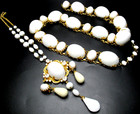 Schreiner Winter White High Dome Lucite Cabochon Belt Necklace pin Earring Set