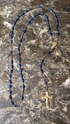 Vintage 1960 s Catholic Bronze Crucifix Rosary W  Blue Lucite Beads 22 