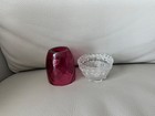 Vintage Fenton Glass Fairy Lamp Ruby Diamond Optic W clear Base Signed Nwt