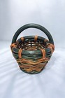 Vintage Small Green And Tan Wicker Basket