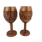 Vintage Mcm Tiki Polynesian Hawaii Monkeypod Wood Wine Drink Goblets Set Of 2 8 