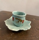 Antique Pre1935 Mini Porcelain Teacup   Delicate Leaf Saucer Mint Green Marked S