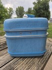 Vintage Blue Airway Hard Sided Travel Vanity Train Case Luggage Mirror Tray