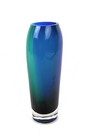 Vintage Bohemian Cobalt Blue Emerald Green Ombre Blown Glass Crystal Vase