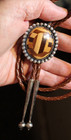 Stunning Old Navajo Handmade Sterling Silver   Inlaid Wood Bolo Tie