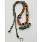 Vintage Tribal Style Artisan Crafted Necklace Silvertone Orange Beads 25   