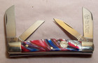 1990 s hen   Rooster bertram Cutlery mint red white blue 4 Blade Congress Knife 