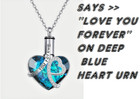 Blue Cz Heart Urn Cremation Ashes Pendant 925 Sterling Silver 22  Necklace Women