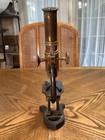 Atq Brass   Cast Iron Monocular Compound Microscope Late 19th-early 20th Century