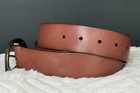 New Fossil Brown Leather Belt Wide Sz L Unique Brass Tone leather Oval Buckle